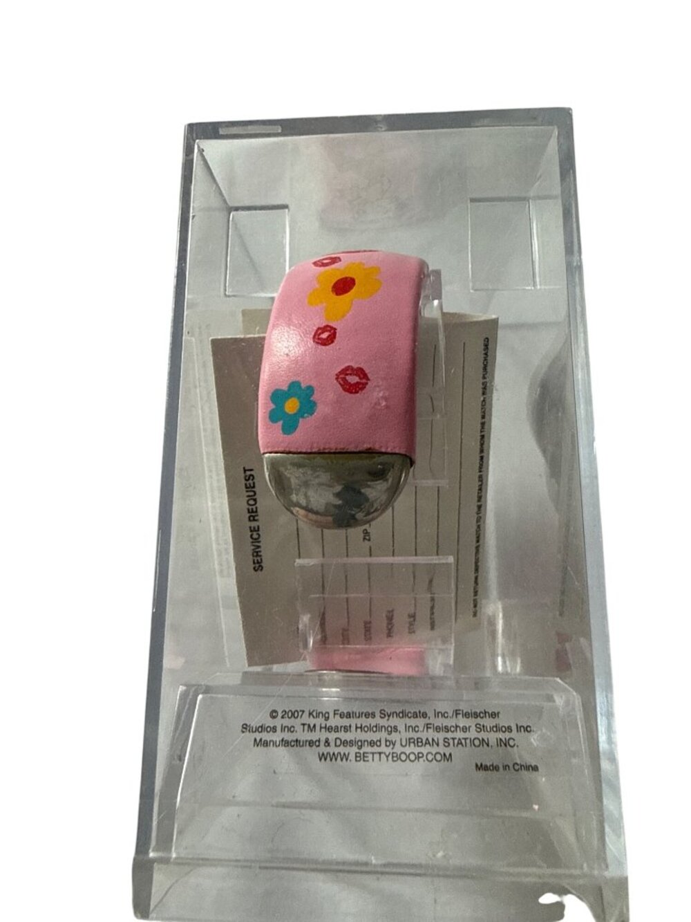 ‘07 Betty Boop Pink Watch W/ Crystal Accents Floral Leather Strap Original Case - Picture 4 of 6